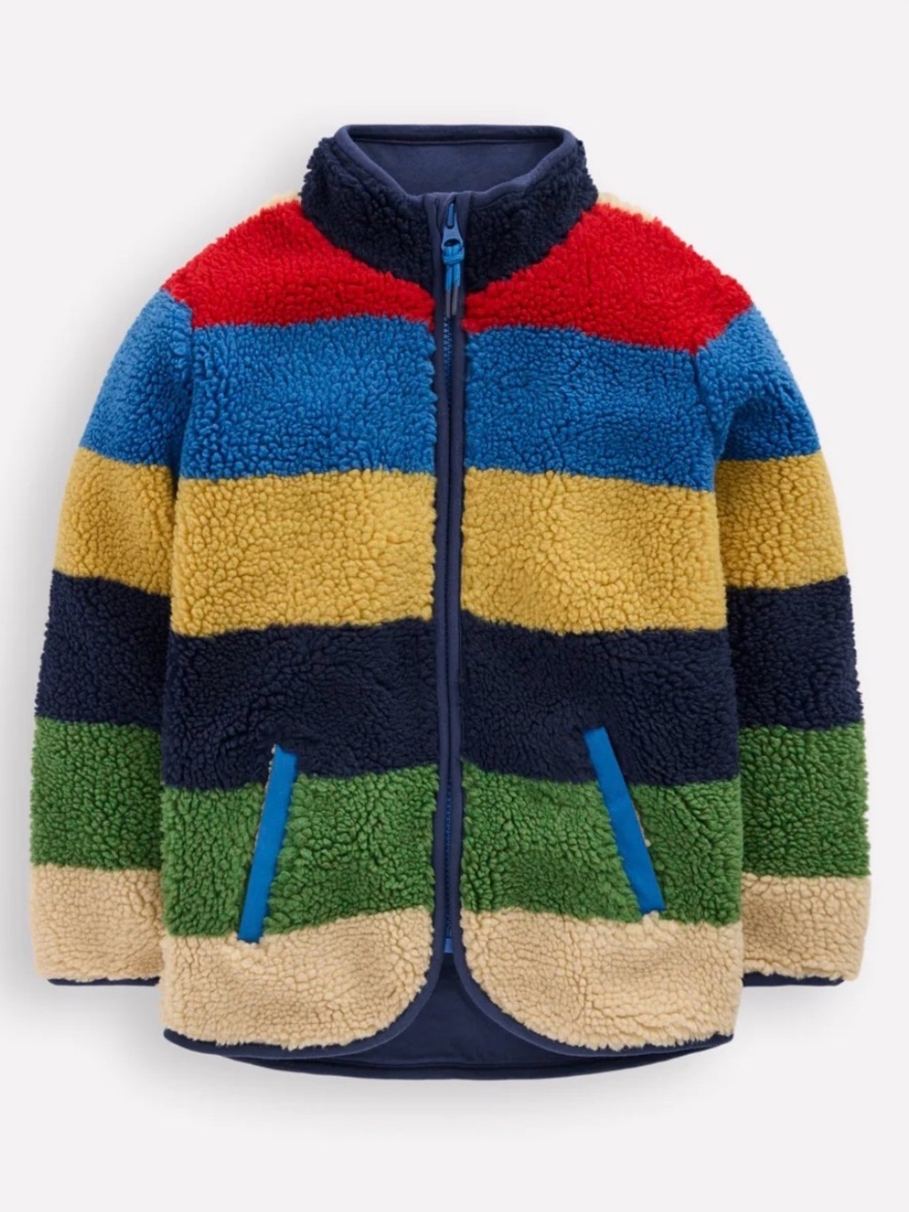 Mini Boden Navy Multicolor Striped Sherpa Borg Jacket